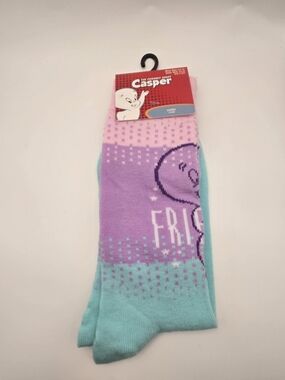 Women's Purple & Teal Casual Crew Socks- Casper The Ghost